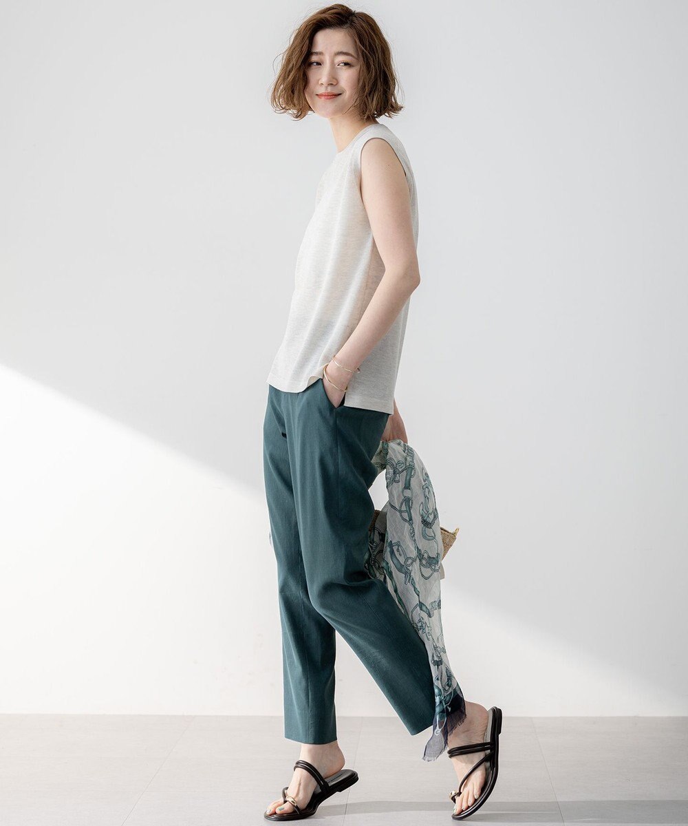 23区 【洗える】リネンレーヨンストレッチ テーパード パンツ 