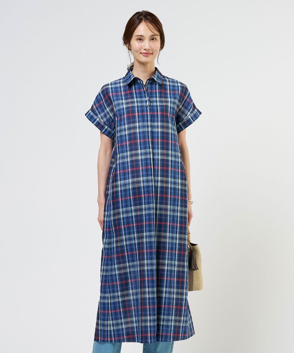 J.PRESS LADIES S コットンリネン Light マドラスチェック シャツ ワンピース 