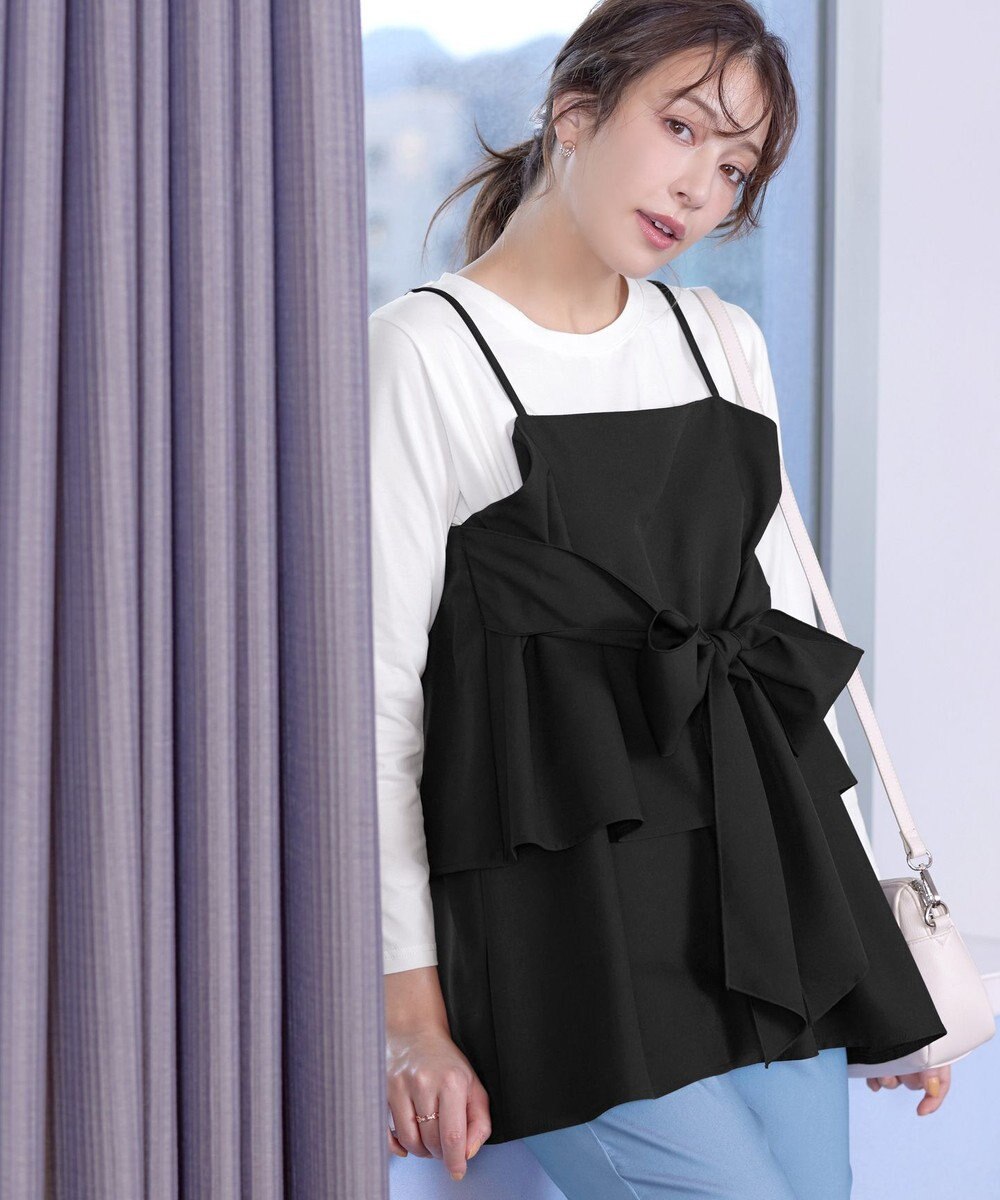 Tiaclasse 【洗える】リボンキャミドッキングカットソートップス 