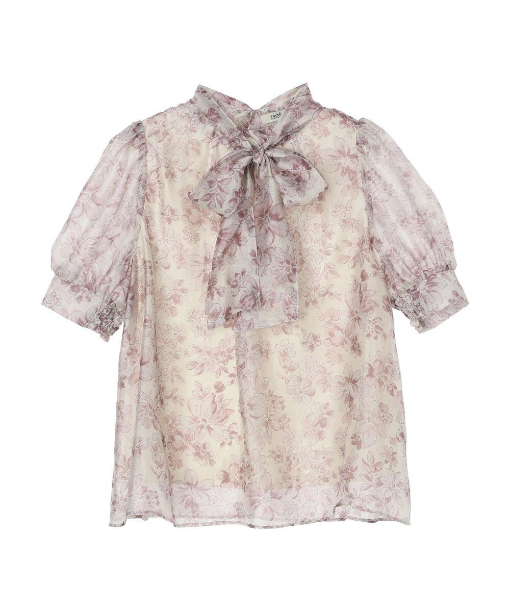 earth music&ecology フラワー柄シアーパフブラウス 