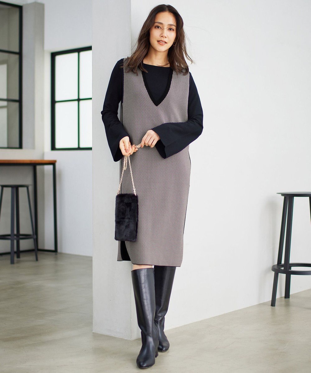 自由区 S 【セットアップ対応・洗える】レーヨンストレッチフレアスリーブ ニット 