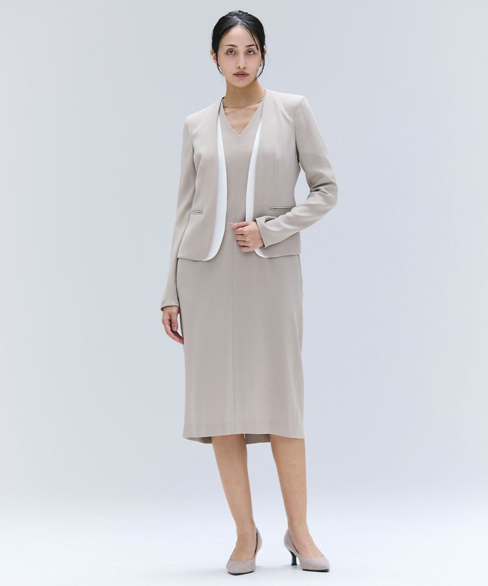 BEIGE， 【洗える・L-size】CINDY / Vネックハーフスリーブワンピース 