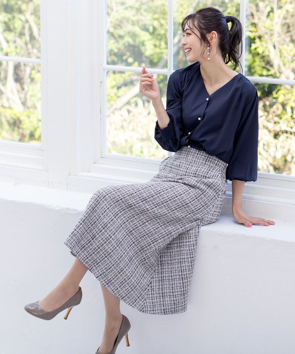 Tiaclasse 【洗える】大人華やかなツイードフレアスカート 