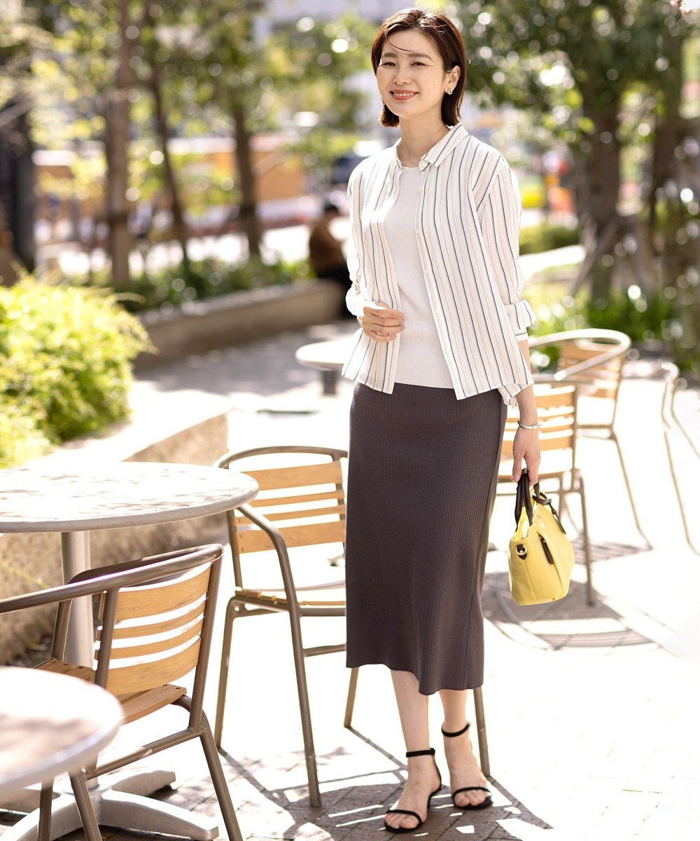 J.PRESS LADIES S 【洗える】ランダムストライプ シアー シャツカラー カットソー 