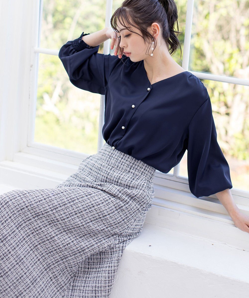 Tiaclasse 【洗える】大人華やかなツイードフレアスカート 