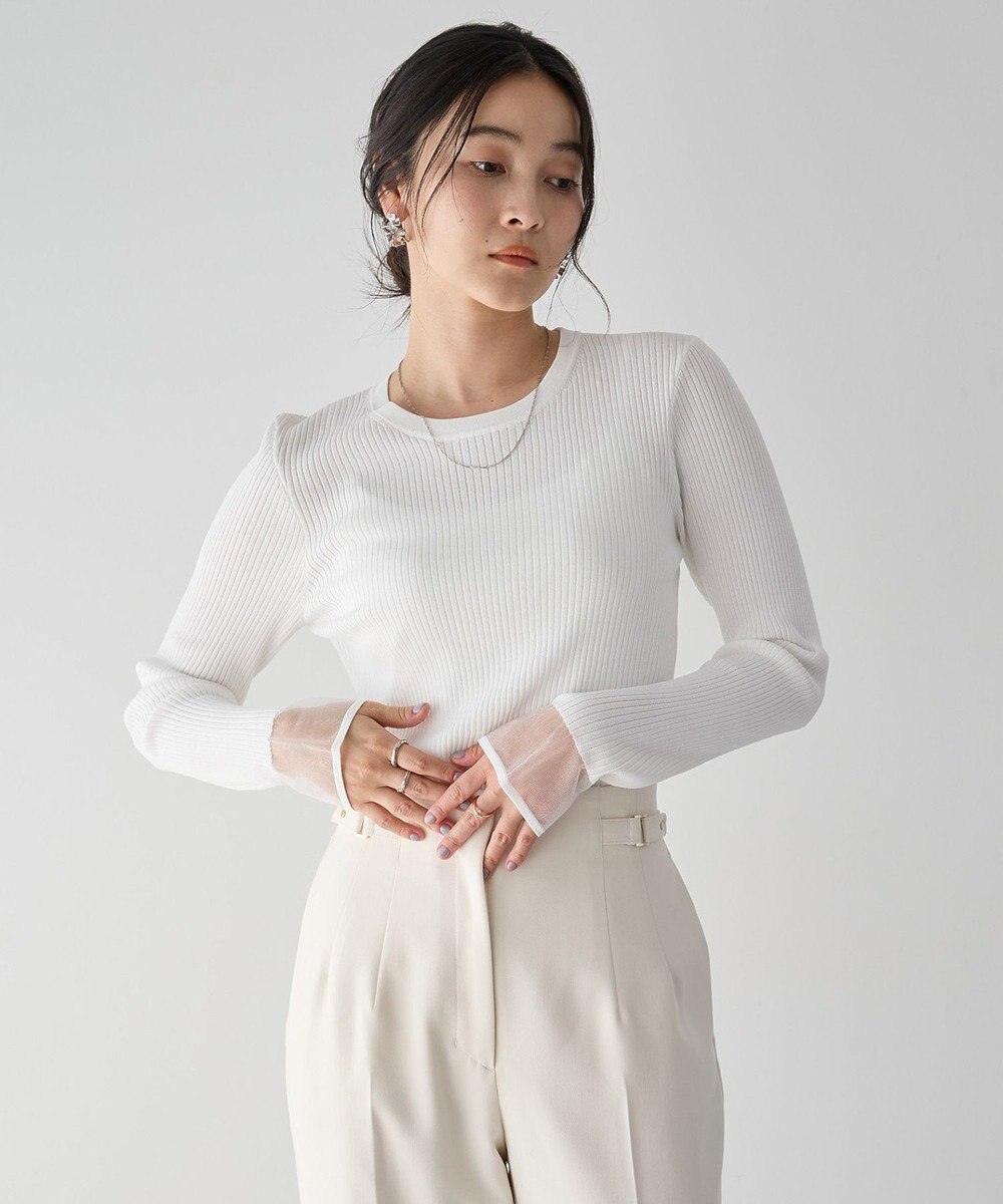 YECCA VECCA 袖口シアーリブニット 