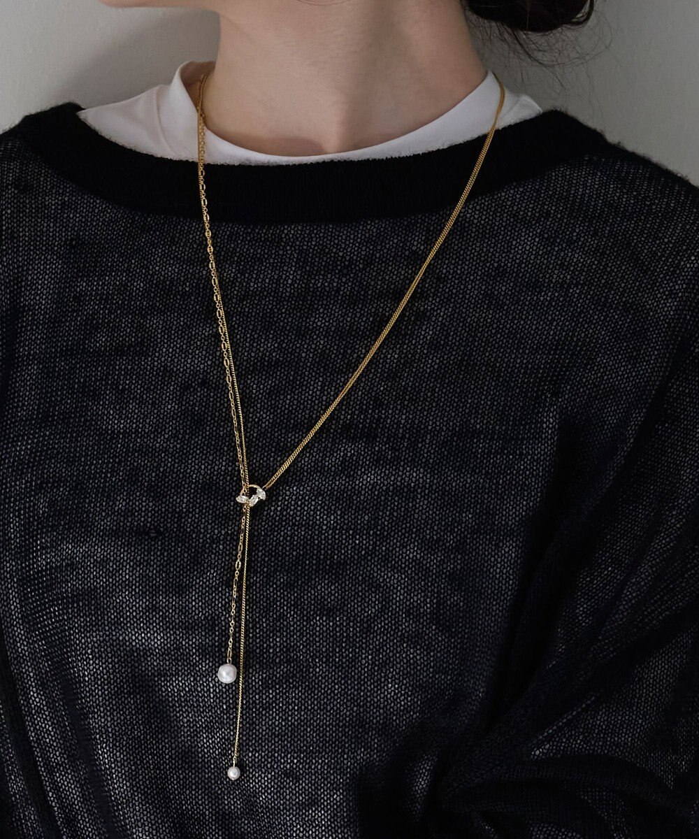 Phoebe 【長さ調整可能】Y字ネックレス/2wayアレンジパールラリエットネックレス ゴールド 