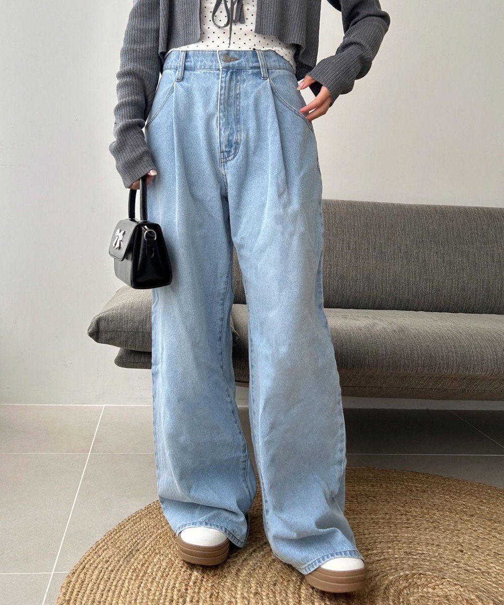 WEGO モチーフデニムタックパンツ 