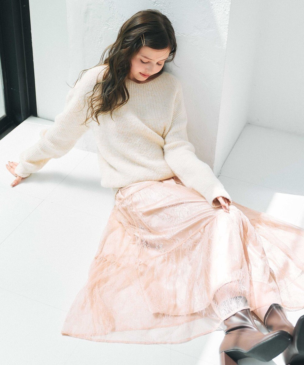 Feroux ニット×ティアードレース スカート 