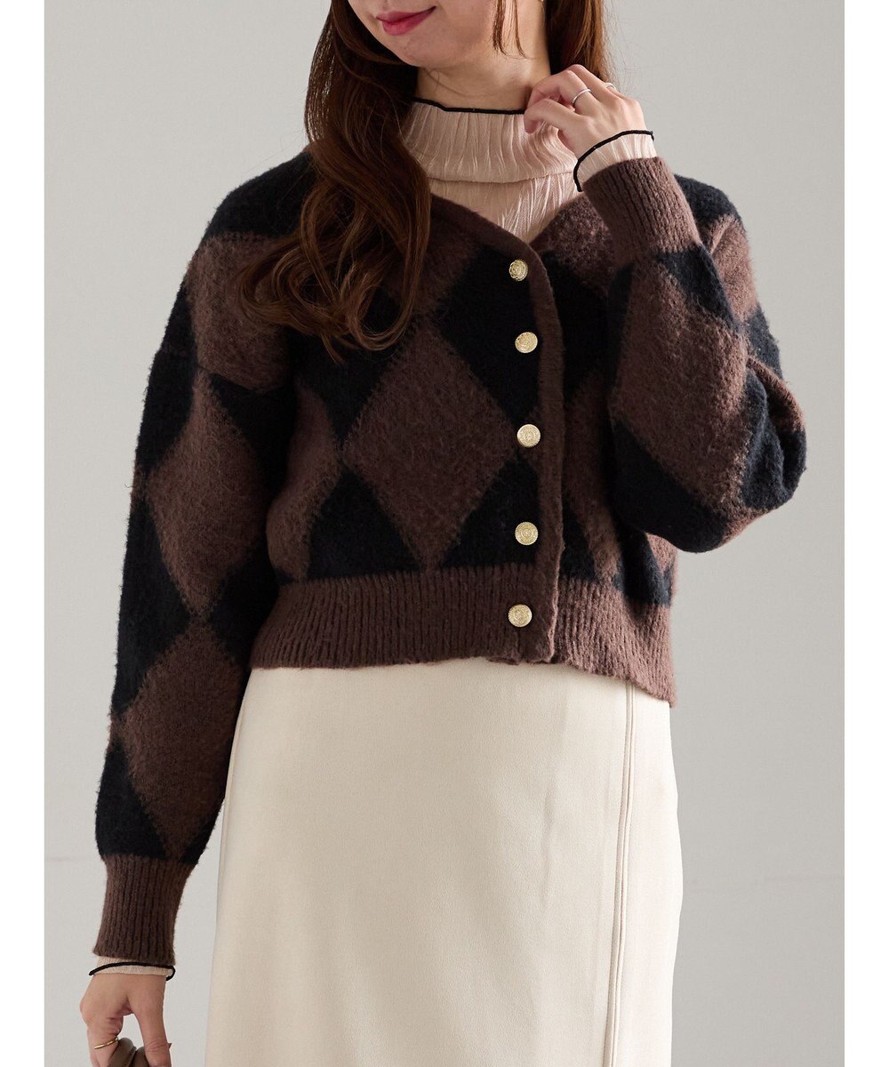 Te chichi アーガイルジャガードVネックカーディガン 