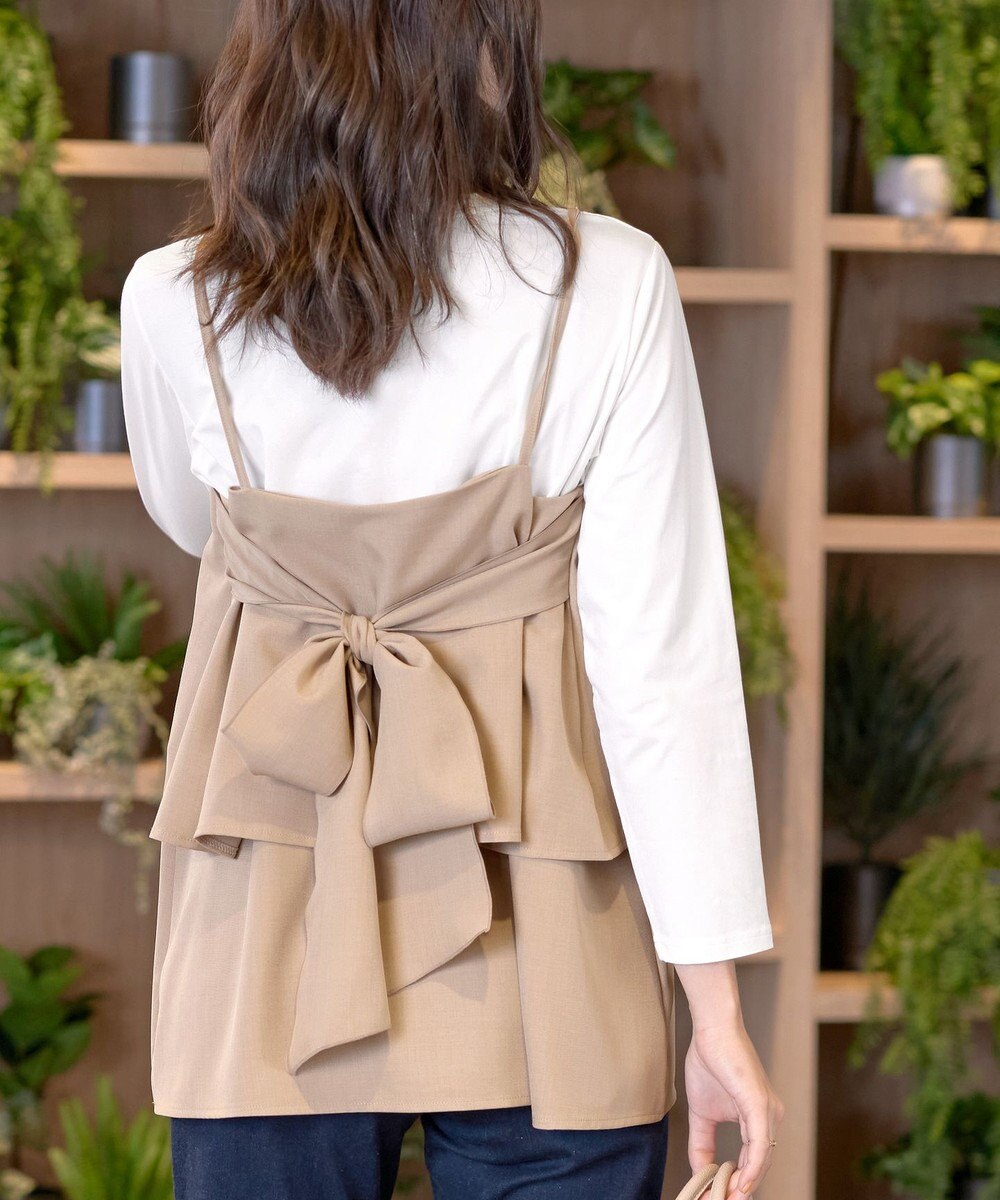 Tiaclasse 【洗える】リボンキャミドッキングカットソートップス 