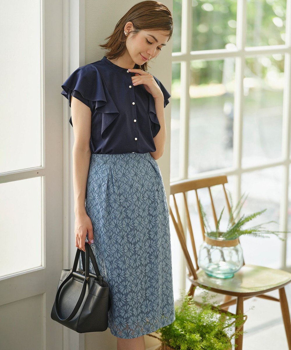 組曲 【UVケア】プレーティング天竺 パールボタンブラウス 