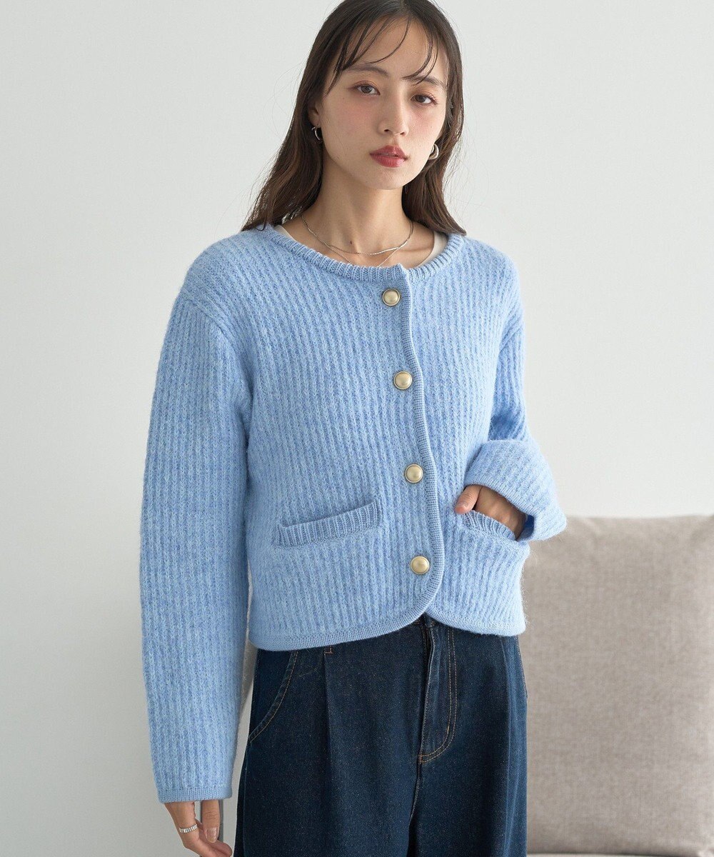 earth music&ecology 【WEB限定】ゴールド釦ショートニットカーディガン 