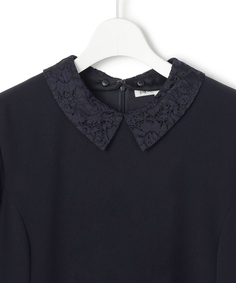 23区 【セットアップ対応/洗える】トリアセダブルジョーゼット 襟付き ワンピース 