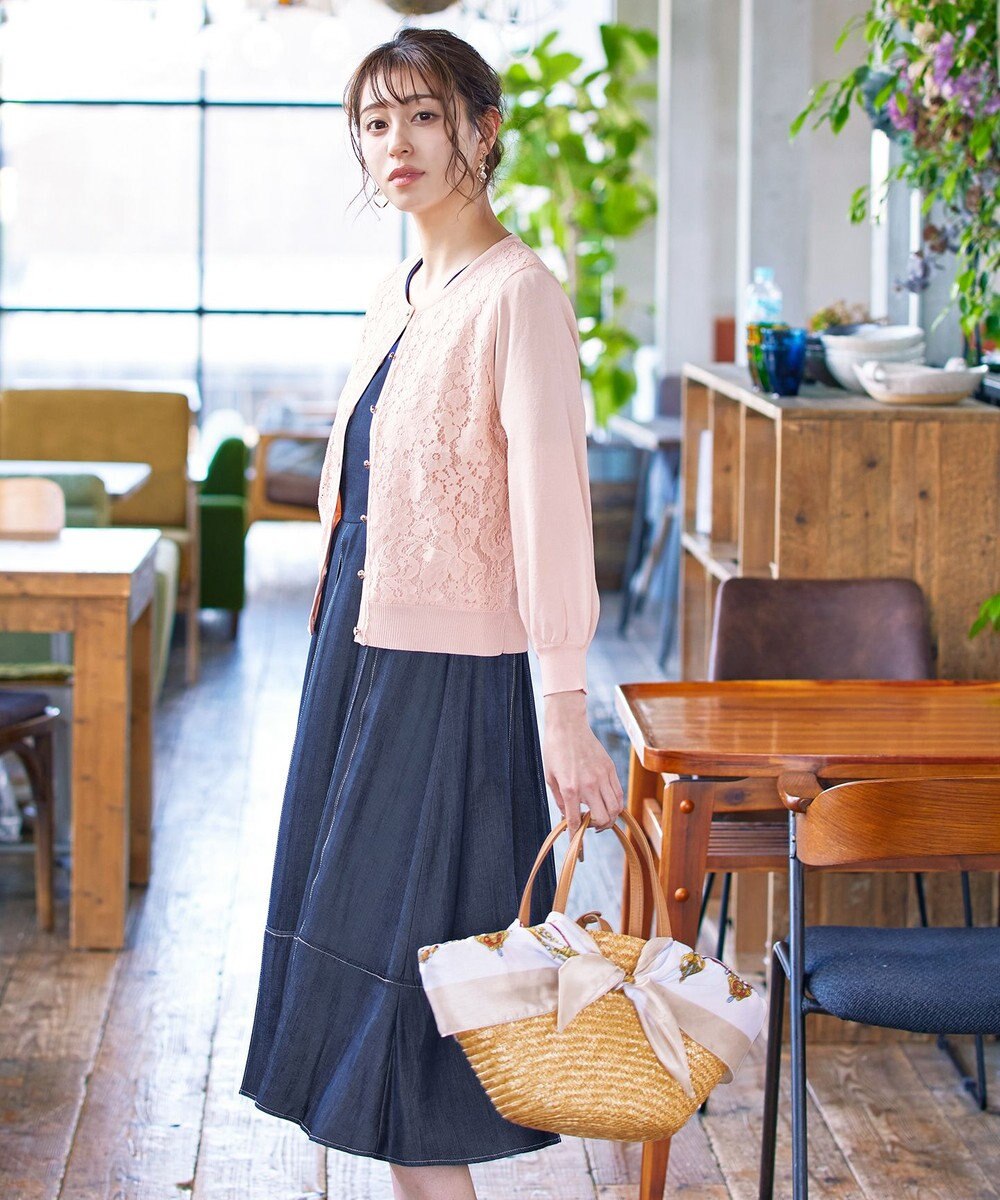 Tiaclasse 【洗える】7分袖前身レースカーディガン 