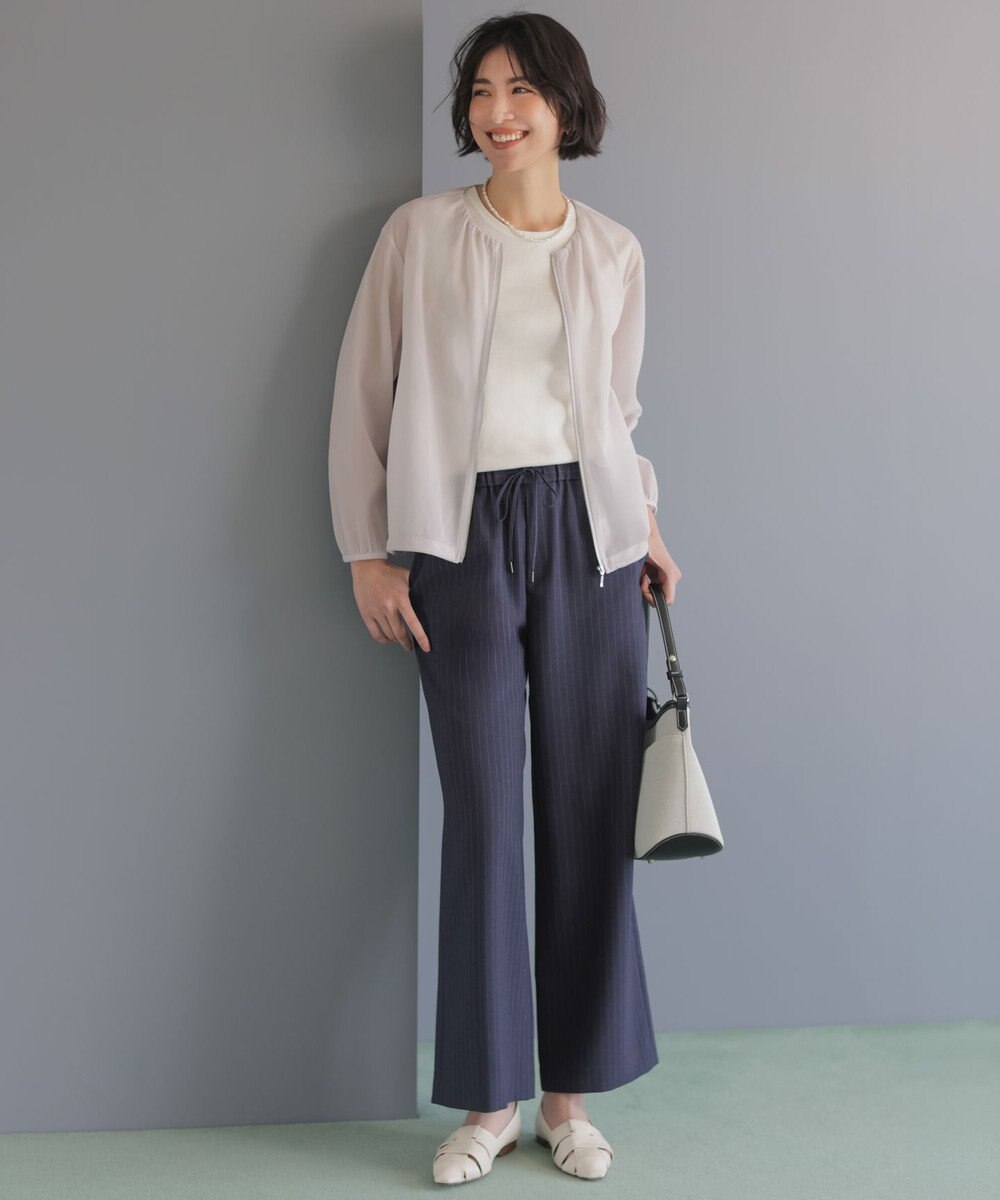 J.PRESS LADIES ペンシル SLUB STRIPE ワイド イージー パンツ 