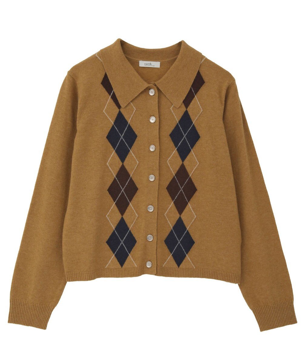 earth music&ecology 【予約】襟付きアーガイルニットカーディガン 
