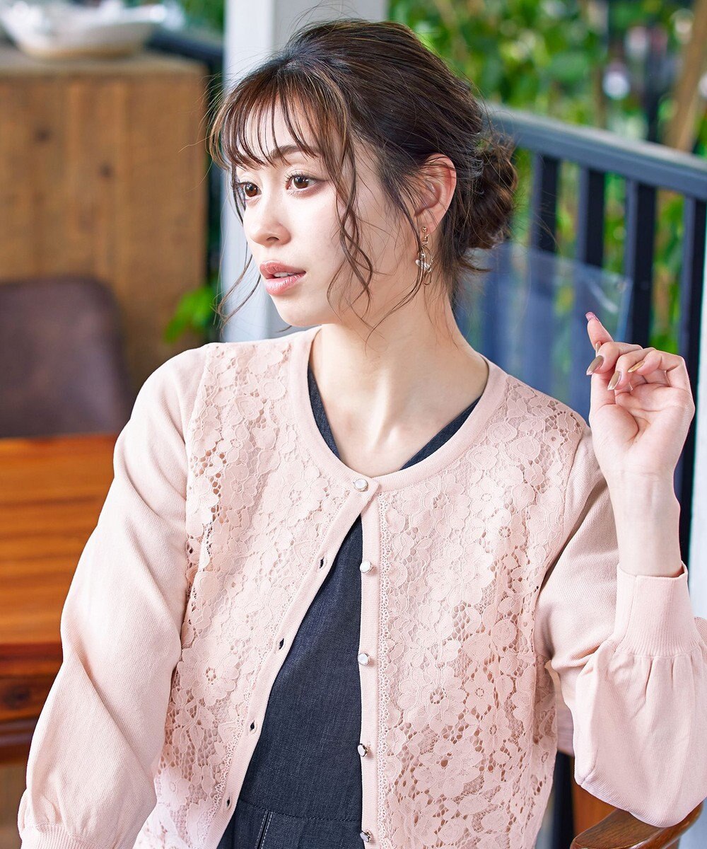 Tiaclasse 【洗える】7分袖前身レースカーディガン 