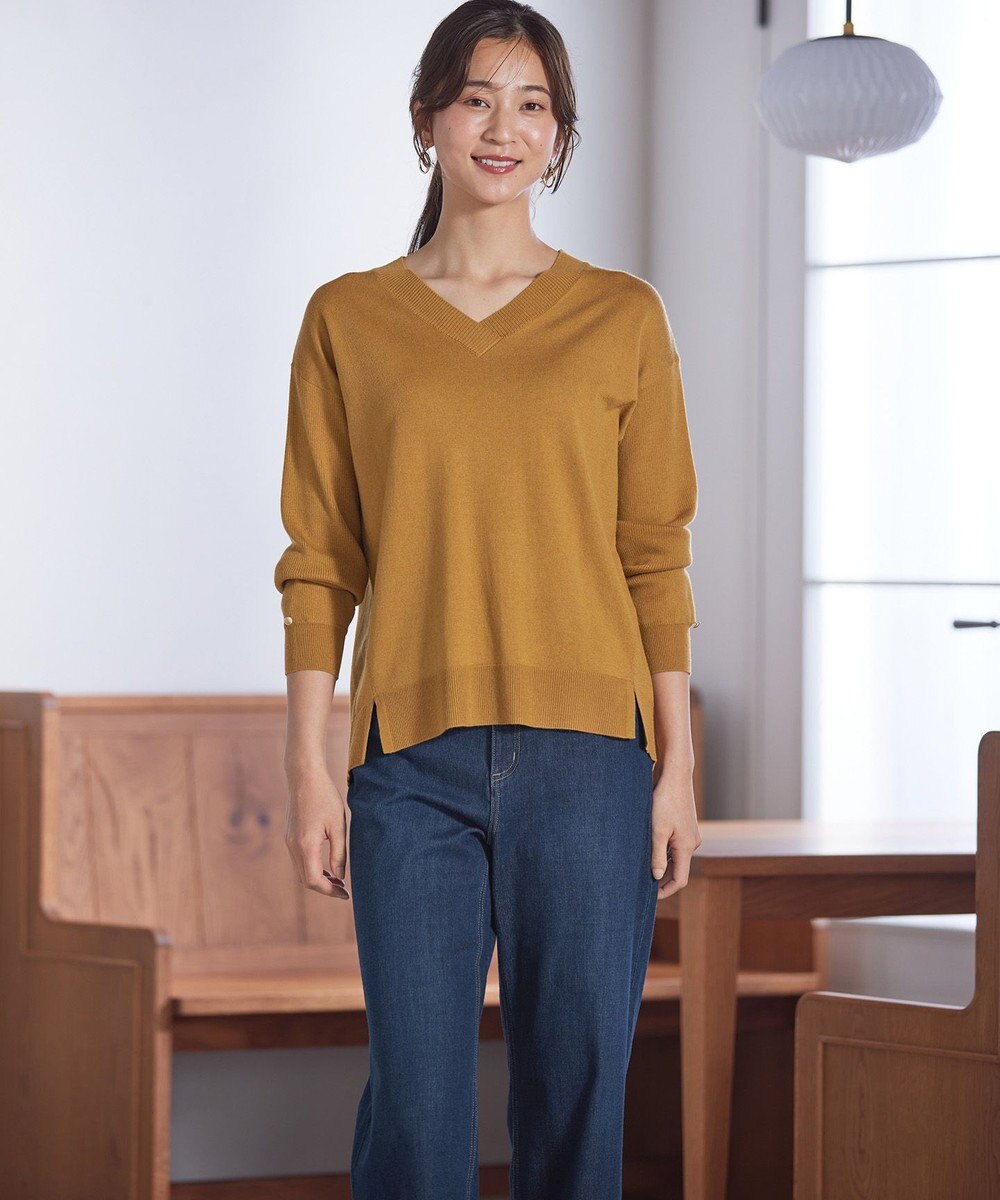 ANY SIS 【ウールブレンドシリーズ】フロント切替Vネック ニット 
