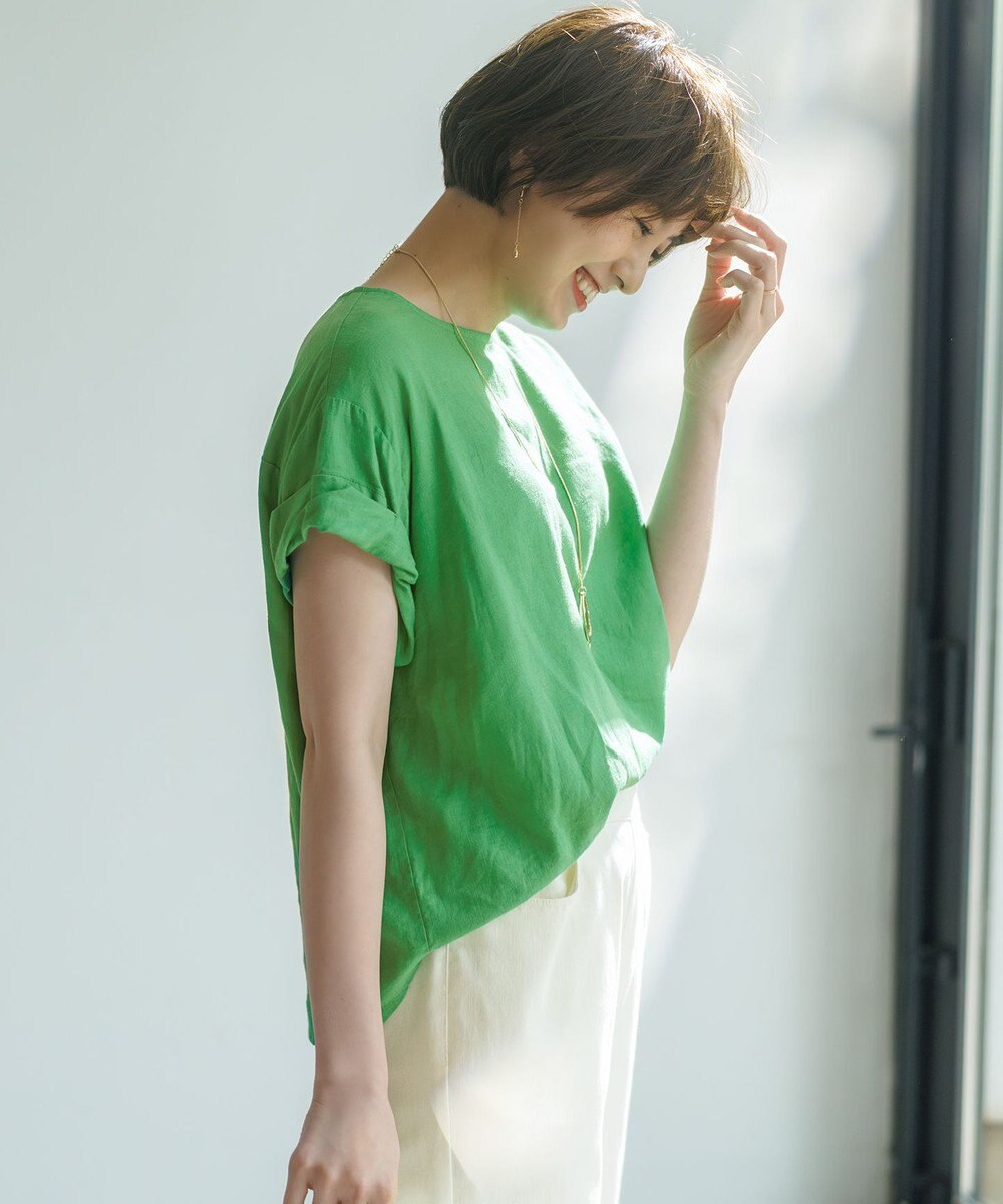 ANY 【手洗い可】ヨーロピアンリネンツイストスリーブブラウス 