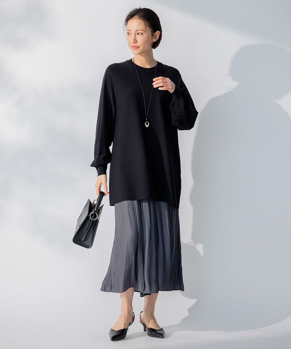 自由区 【洗える】レーヨンポリエステルスムース チュニック丈ニット 