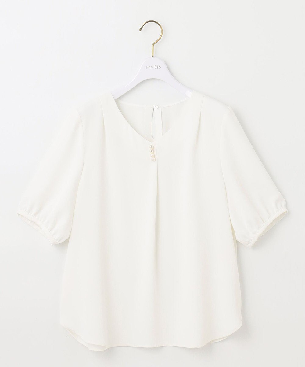 ANY SIS 【洗える】パール調Ｖネック ブラウス 