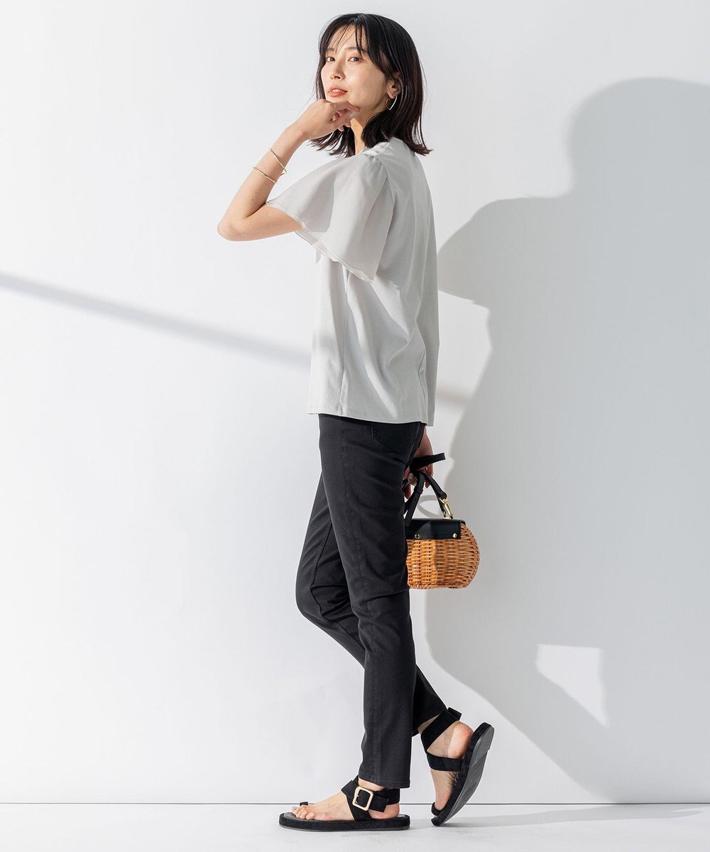 23区 【WEB限定】フレアコンビジャージー 袖フリル カットソー 