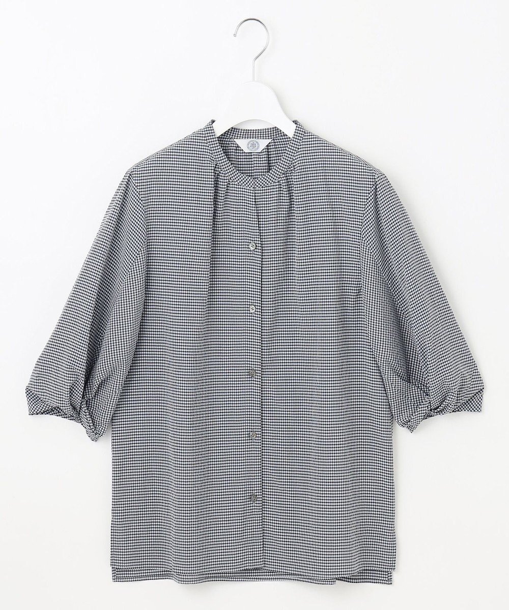 J.PRESS LADIES 【洗える】バイカラーギンガム&ストライプ ブラウス 