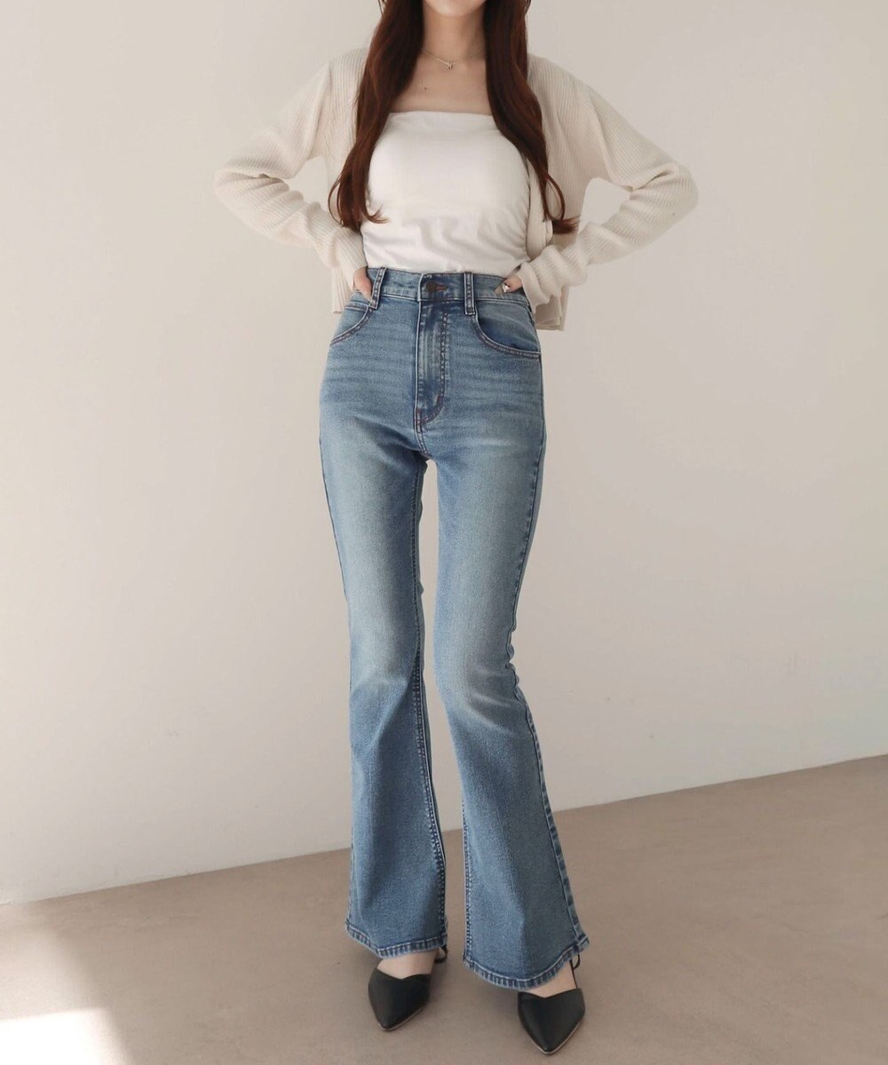 WEGO 【美脚パンツ】ストレッチフレアデニムパンツ 