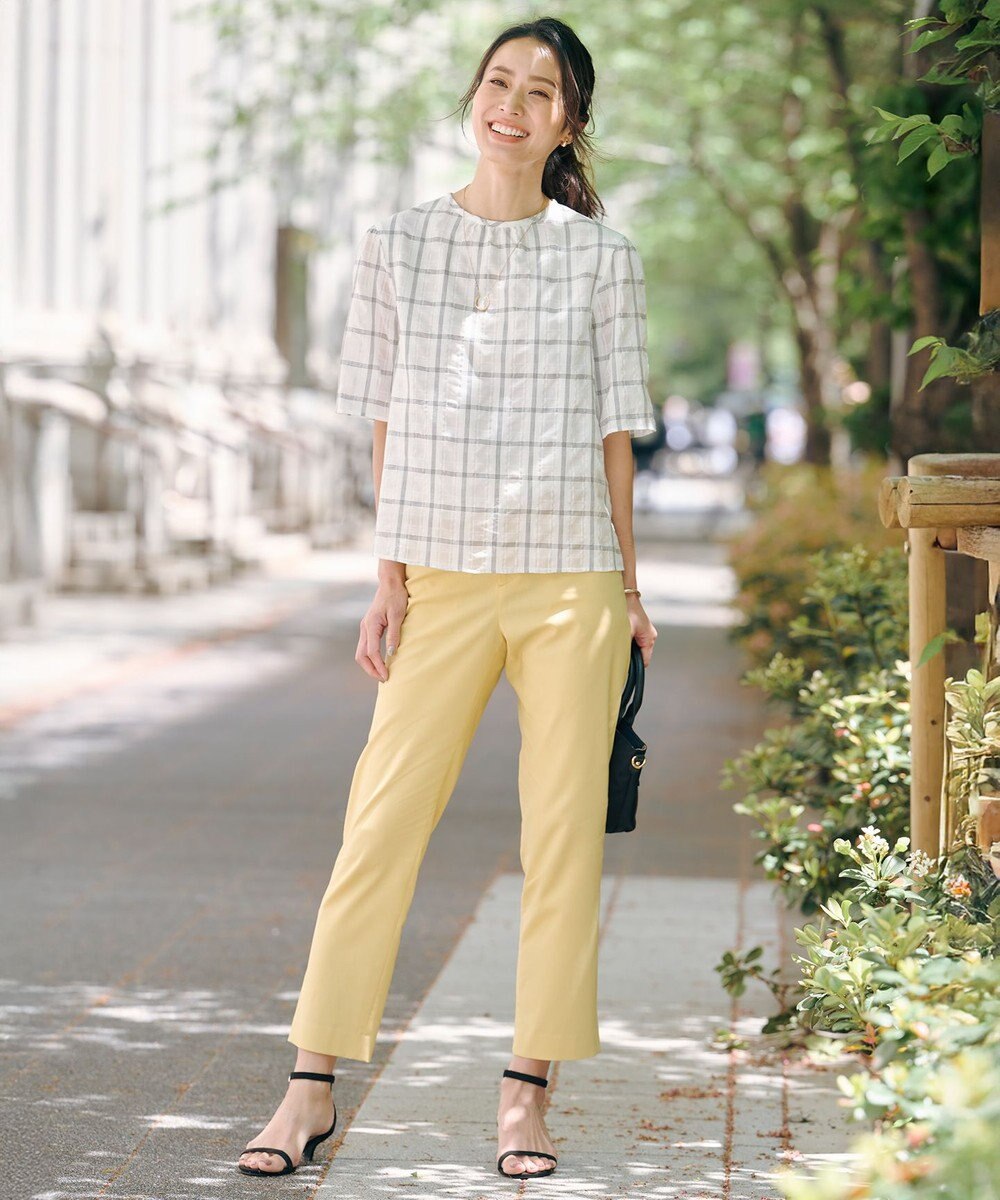 J.PRESS LADIES 【洗える】セルロースリネンストレッチ テーパード パンツ 