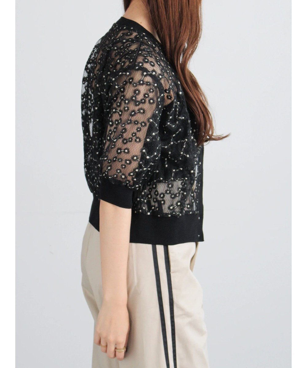 Te chichi エンブロイダリー半袖クルーカーディガン 