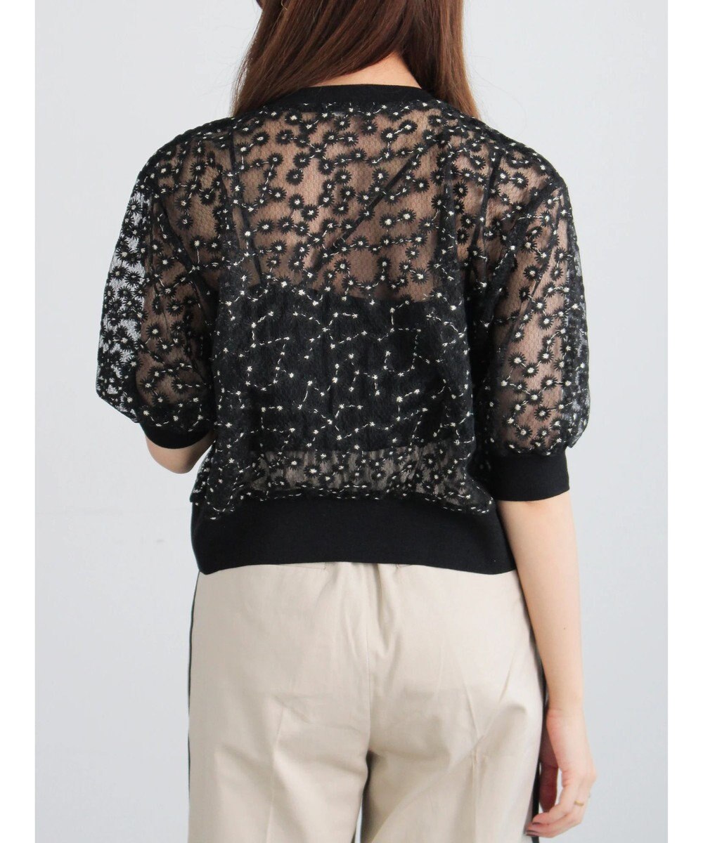 Te chichi エンブロイダリー半袖クルーカーディガン 