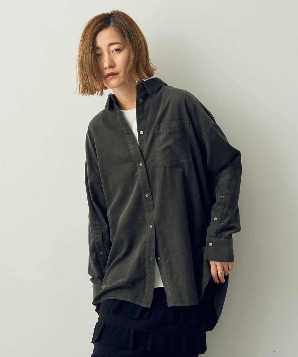 YECCA VECCA コーデュロイバック釦デザインシャツ Charcoal Gray