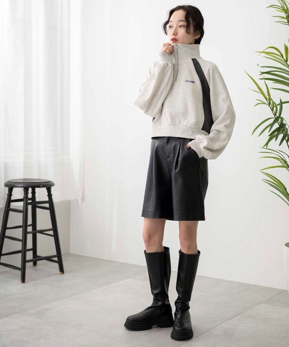 WEGO パイピング切替ショートハーフZIPスウェット 