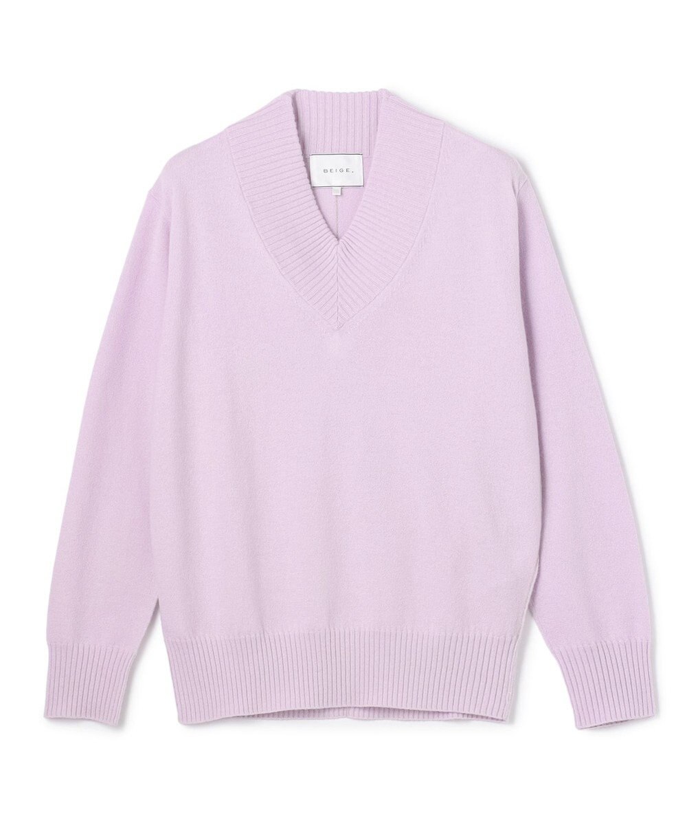 BEIGE， 【洗える】POMPE / ウールカシミヤ配色ラインVネックニット 
