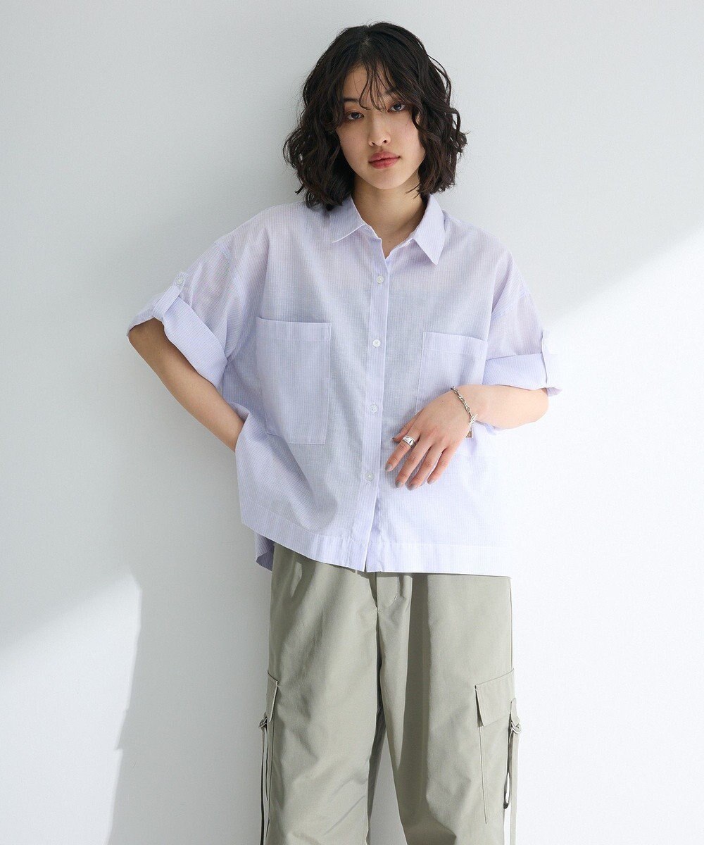 Green Parks 綿麻混５分袖ターンバックシャツ 