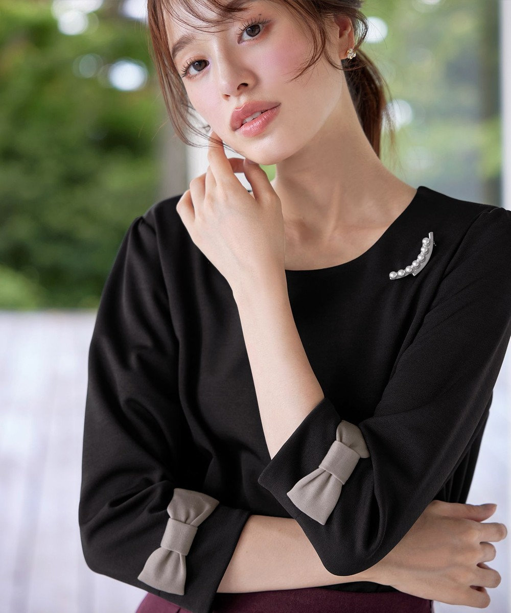 Tiaclasse 【洗える】リボン袖ポンチトップス 