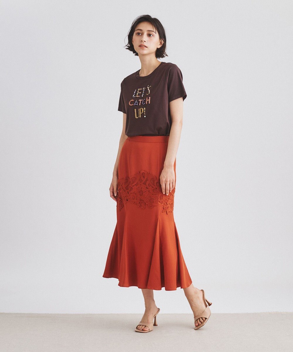 GRACE CONTINENTAL ビーズ刺繍Tシャツ ダークブラウン