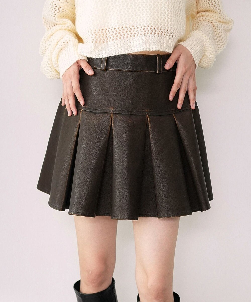 WEGO 【XS～Mサイズ】ヴィンテージライクPUプリーツスカパン 