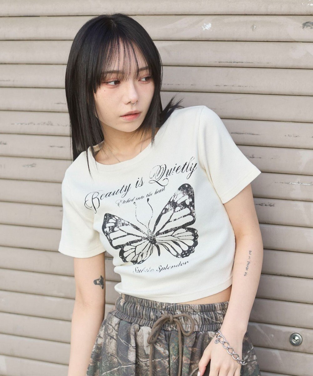 WEGO ヴィンテージウォッシュグラフィックリブT 