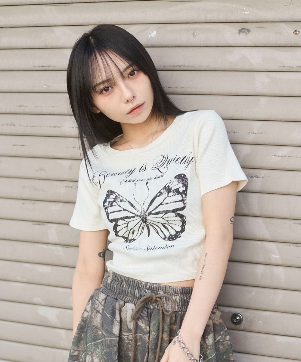 WEGO ヴィンテージウォッシュグラフィックリブT 