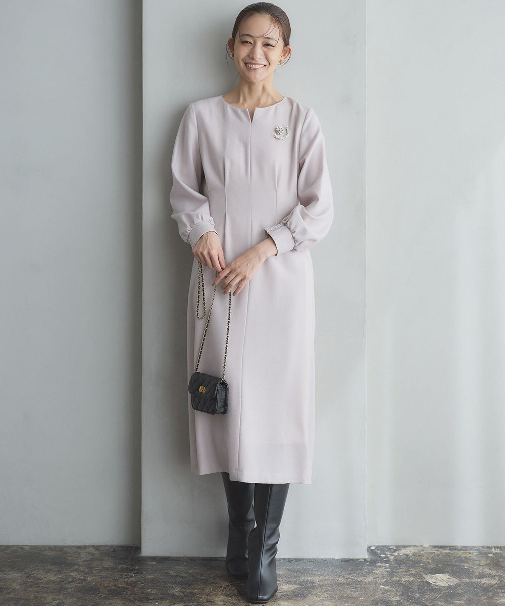 組曲 ウールジョーゼット スリットネックワンピース 