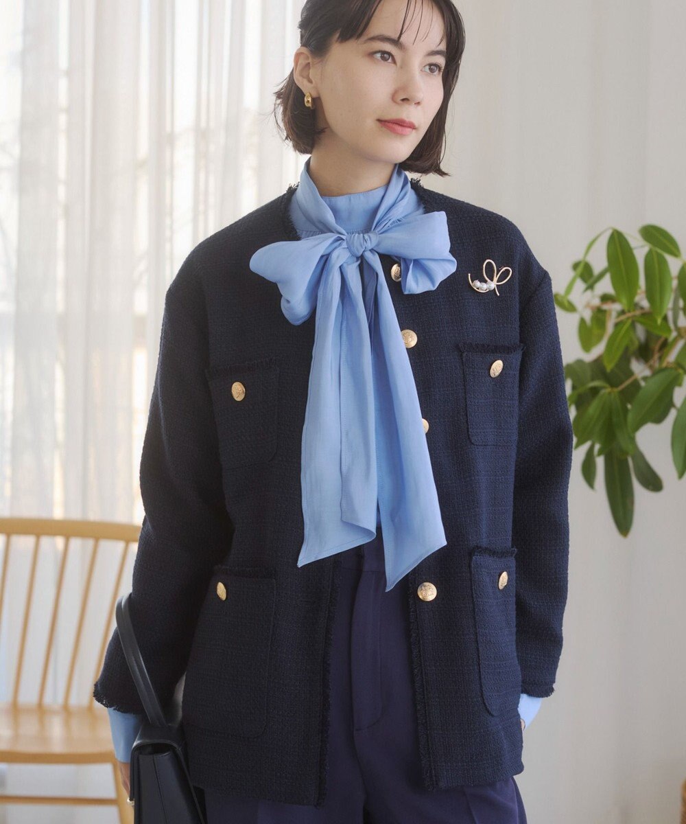 WEGO 【ANGIE VINTAGE/オケージョン対応 / セレモニー対応】ノーカラー ツイードジャケット 