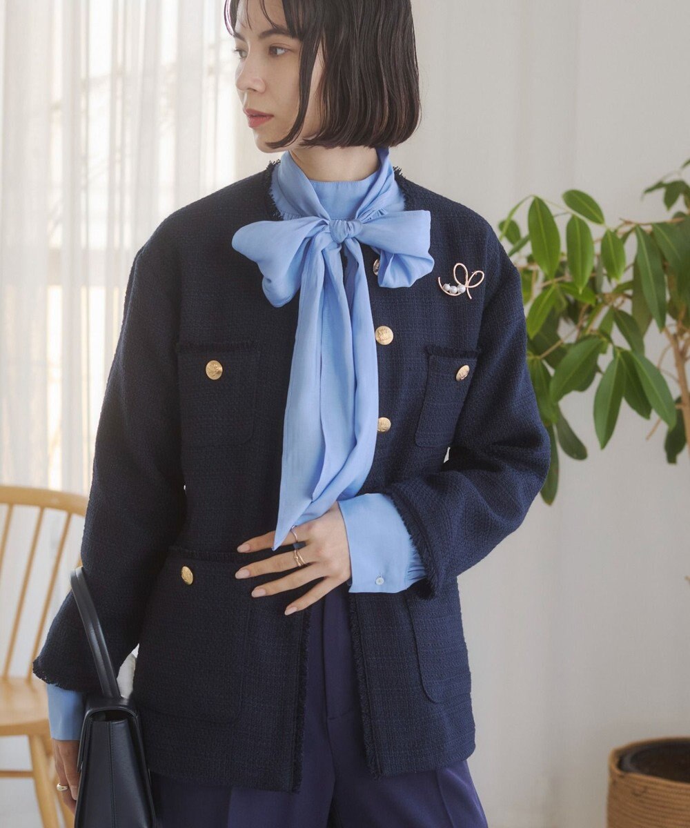 WEGO 【ANGIE VINTAGE/オケージョン対応 / セレモニー対応】ノーカラー ツイードジャケット 