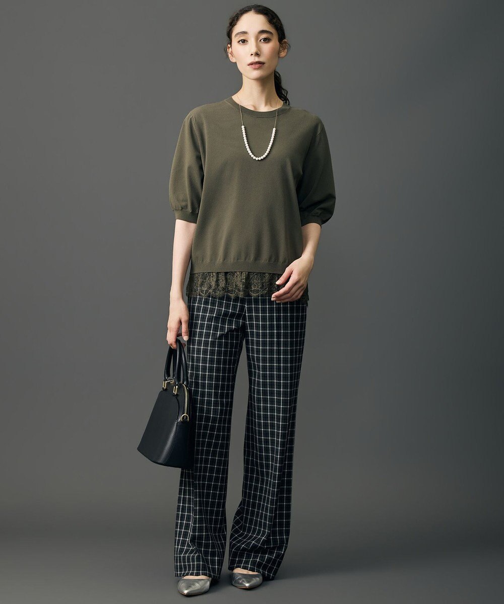 自由区 L 【19号サイズまで展開・定番人気・新色】TRギャバチェック柄ストレート パンツⅡ 