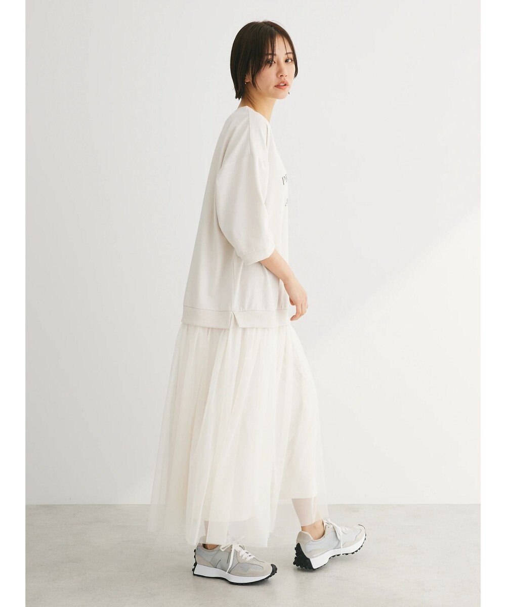 Green Parks ７分袖チュールドッキングロゴワンピース 