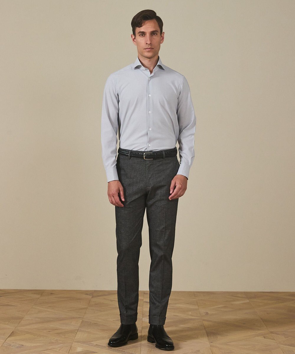 GOTAIRIKU 【シワになりにくい/ストレッチ/洗える】ウールライク シャツ_カッタウェイカラー 