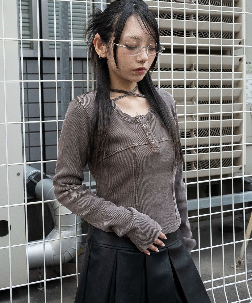 WEGO ヴィンテージウォッシュネックリボントップス 