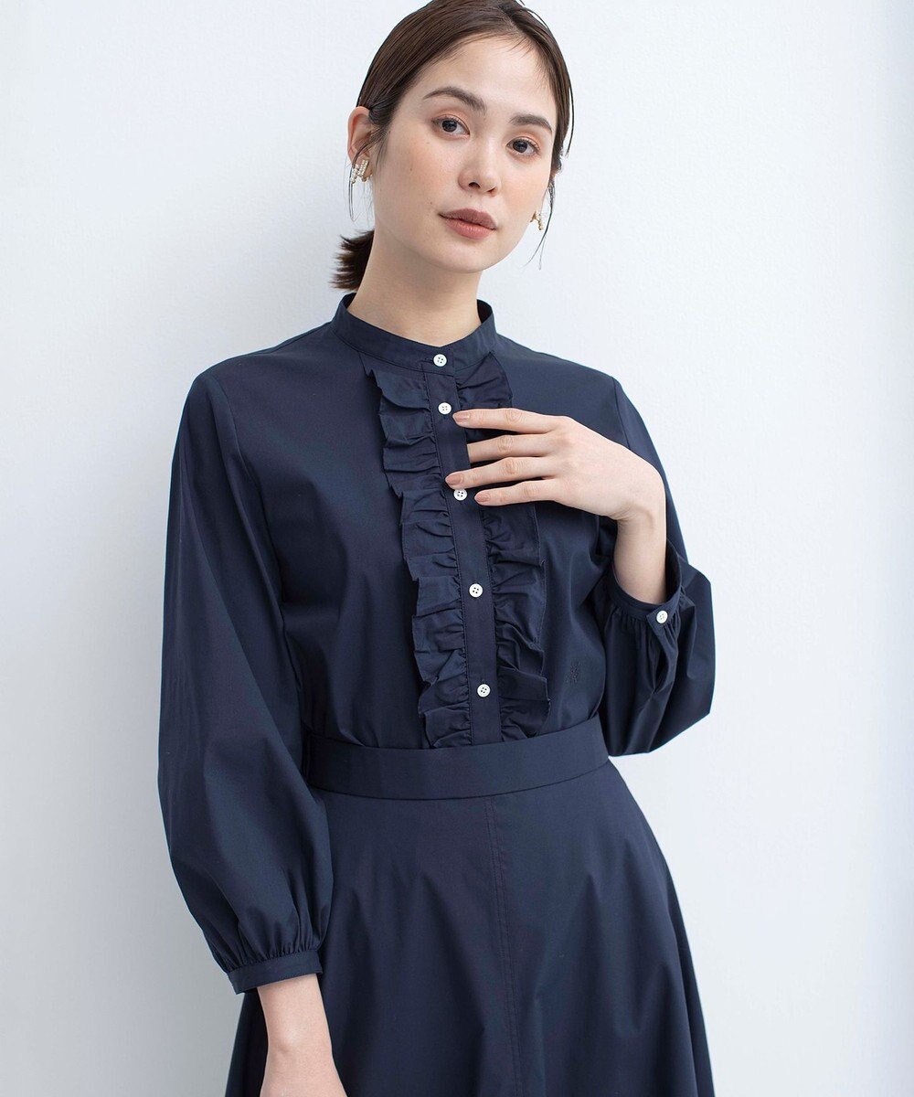 組曲 コンパクトシャーティング フリルブラウス 