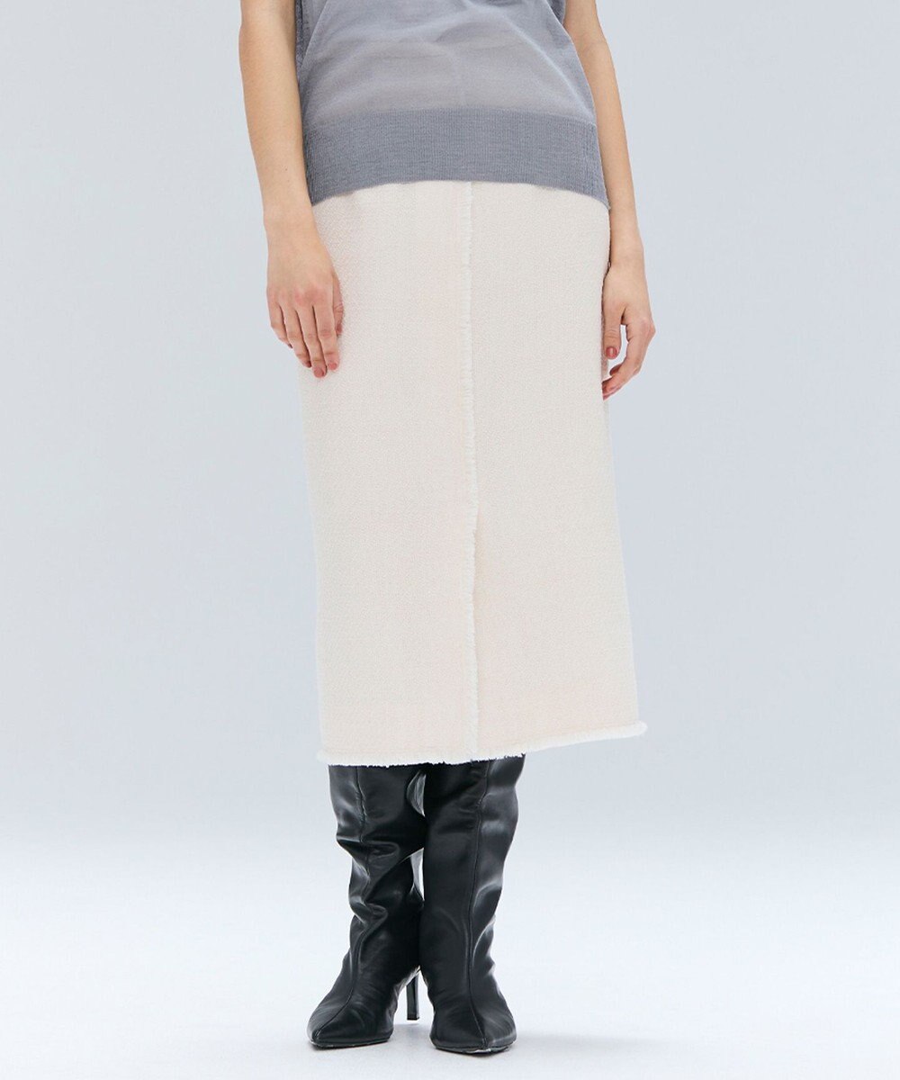 BEIGE， MULLIN / ウールツイードフロントベントスカート 